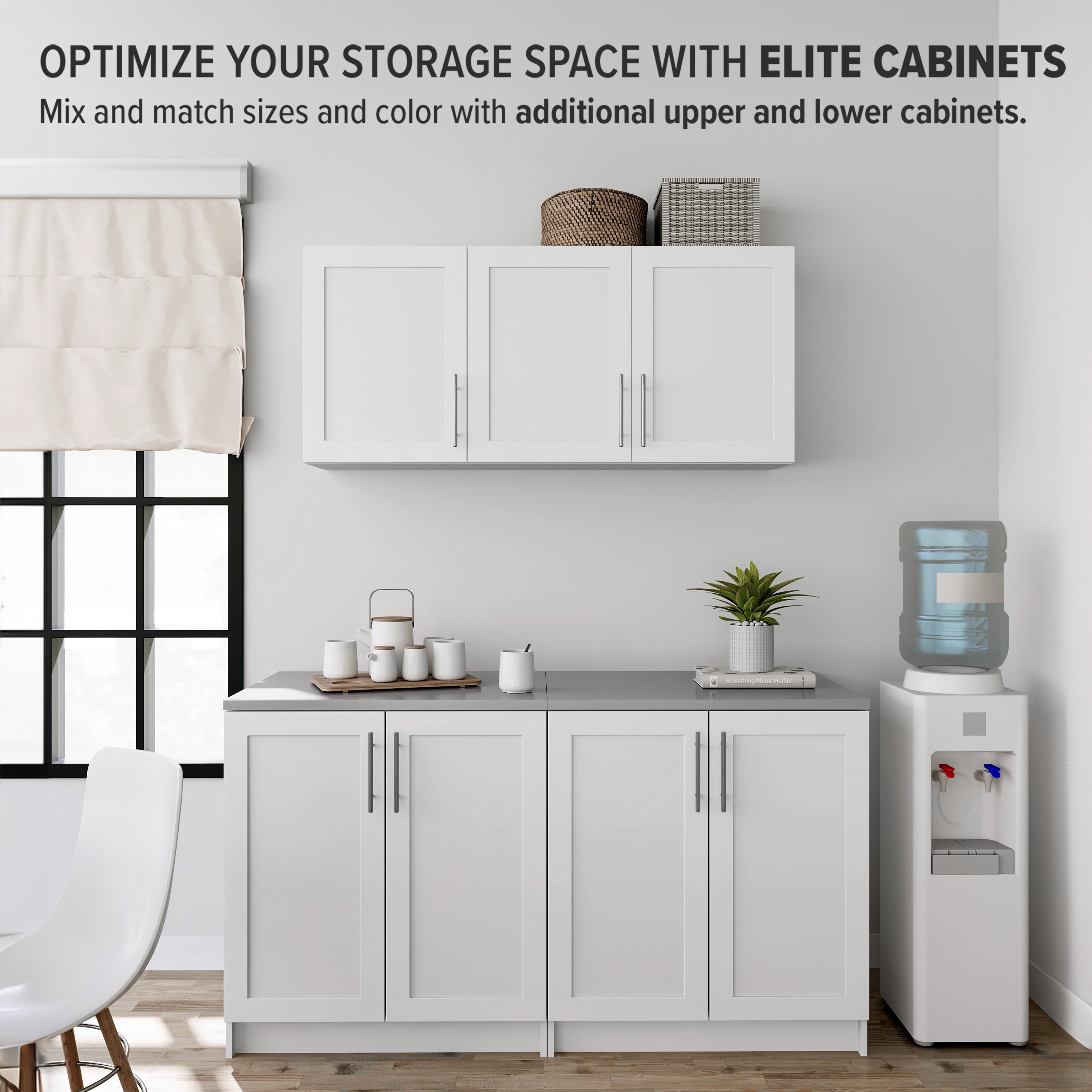 Prepac Elite 54" W Wall Cabinet with Panel Doors, White Storage Cabinet, Bathroom Cabinet, Pantry Cabinet with with 1 Adjustable Shelf 12.75" D x 54" W x 24" H, WSUR-1004-1