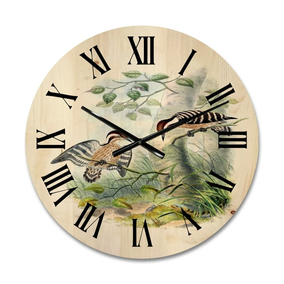 Designart 'Ancient Birds In The Wild I' Traditional Wood Wall Clock