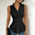 thumbnail image 5 of Uaswgudfs Womens Tank Tops Collared Sleeveless Peplum Tops, Button Down Fitted Waist Blouses Solid Pleated Hem Shirts, 5 of 8