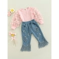 thumbnail image 3 of Coduop Toddler Baby Girl Mesh Patchwork Tops Jeans Tassel Flared Denim Pants 1-6 Years, 3 of 7