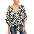 thumbnail image 3 of SWSMCLT Women's 3/4 Sleeve Plus Size Blouse Print V Neck Boho Tops Tie Knot Front Casual Shirts Summer Flowy Swing Bohemian Shirt Floral Plaid Leopard Patterned3 4-6, 3 of 5