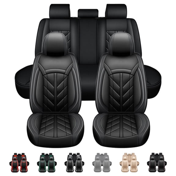 FANOTEK Black, Pu Leather, Waterproof, Automotive Seat Covers, 5 Pieces