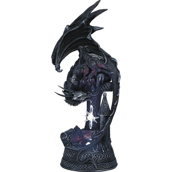 FC Design 12"H LED Black Dragon Leaning on Castle Figurine Statue Sculpture Ornament Decoration Home/Room Decor and Unique Gift Ideas for Housewarming, Holidays and Birthdays