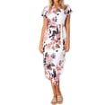 thumbnail image 3 of Vestido largo con estampado floral Vestido de fiesta dividido de cintura alta con cuello en V sexy, Blanco, M seitruly AP001373-02, 3 of 7