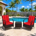 thumbnail image 2 of 3 Piece Outdoor Patio Furniture Set Bistro Set with Coffee Table, Wicker Rattan Conversation Sets for Backyard, Porch, Poolside,Red, 2 of 9