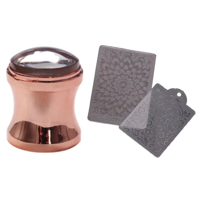 Juego de plantillas de silicona para decoración de uñas, raspador y estampador, reutilizables, para mujer. Rosa dorada
