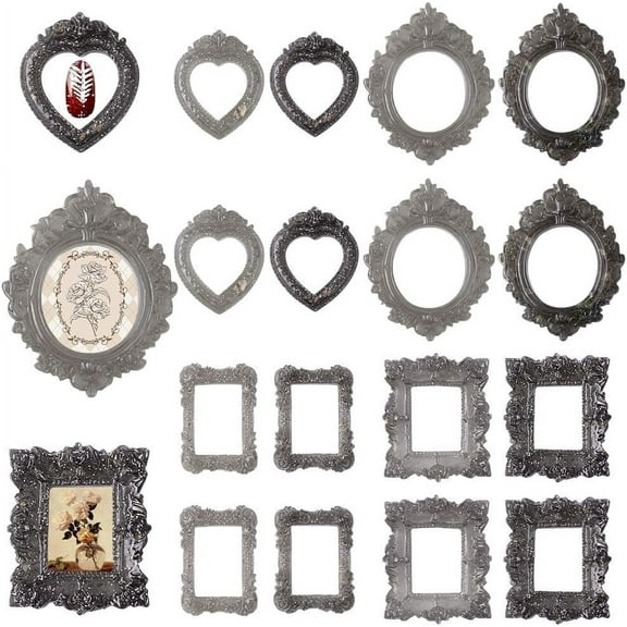 32Pcs Vintage Resin Picture Frame 8 Styles Antique Photo Frame DIY Mini Frames Table Top for Craft Photography