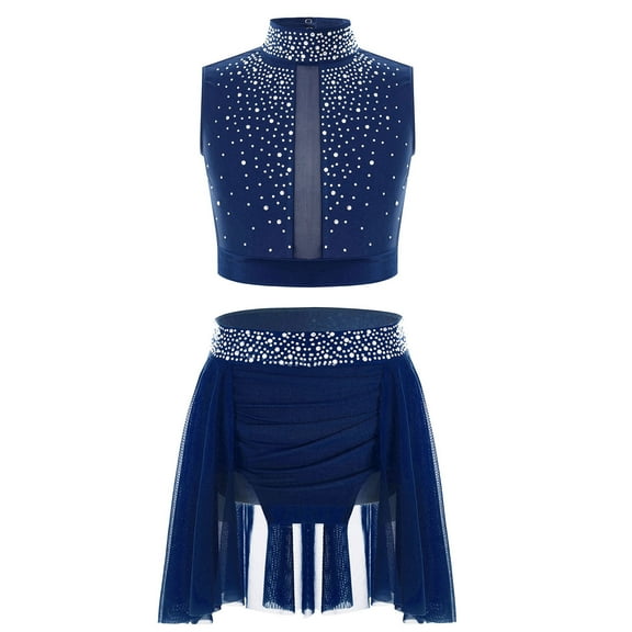 Alvivi Girls Tank Top with Skirted Leotard 2-Piece Lyrical Dance Outfits Ballet Contemporary Dancewear Navy Blue 6