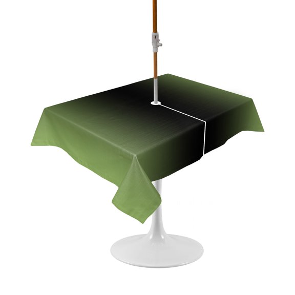 Outdoor Table Cloth with Umbrella Hole and Zipper,Dark Sea Green Black Ombre Waterproof Rectangle Tablecloth 60"x102",Modern Gradient Abstract Art Washable Table Cover for Outside Party Patio Picnic