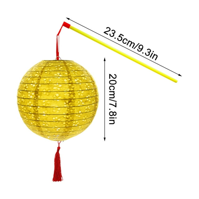 Chinese Paper Lanterns With LED Lights Hollow Out Hanging Asia Japanese Paper Lamps With Tassel And Walking Stick
