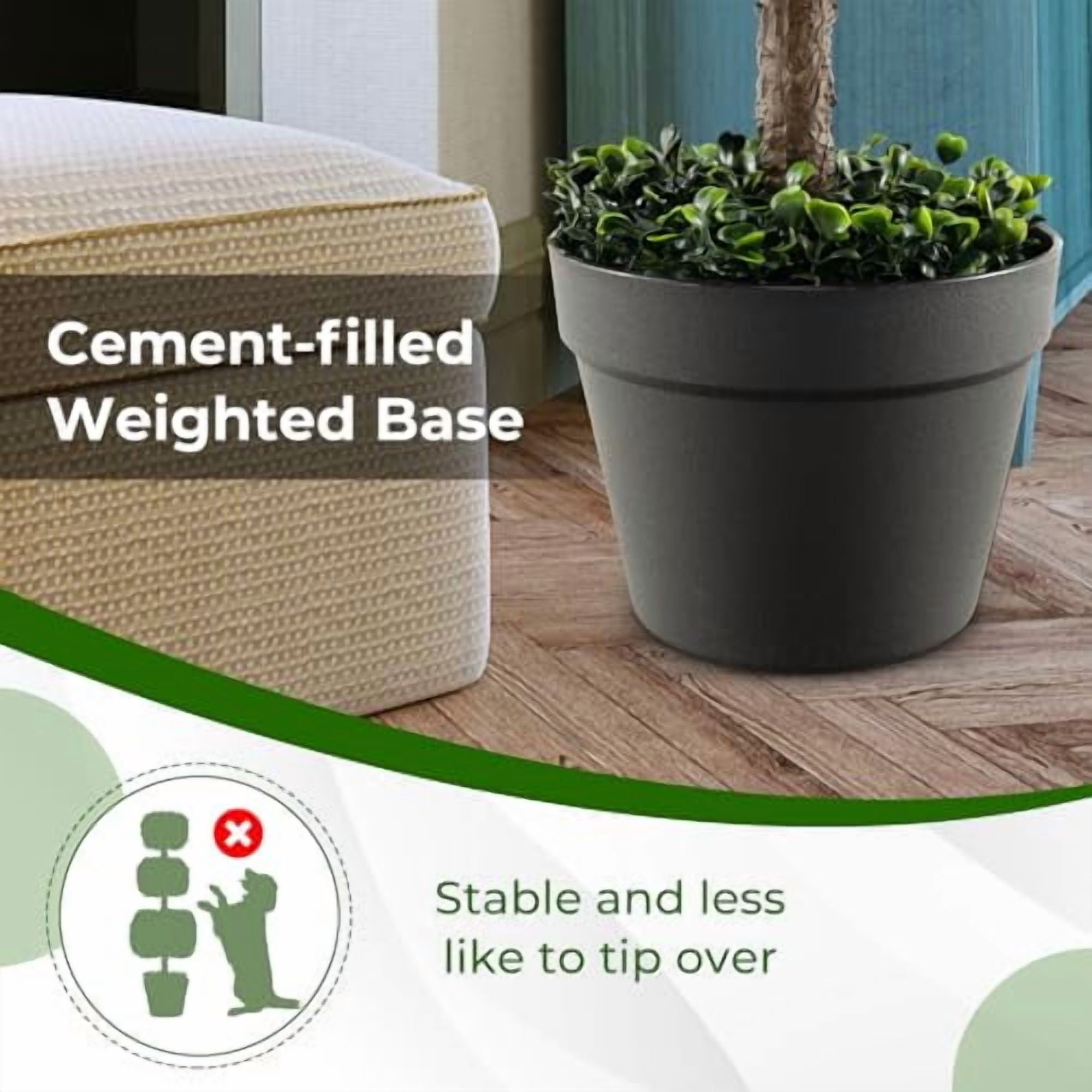 GOFLAME 35” Artificial Boxwood Topiary Tree, 2 Pack Faux Triple Square-Shaped Ball Tree with Cement-Filled Plastic Pot, UV Resistant Fake Shrubs Plant, Indoor Outdoor Potted Topiar