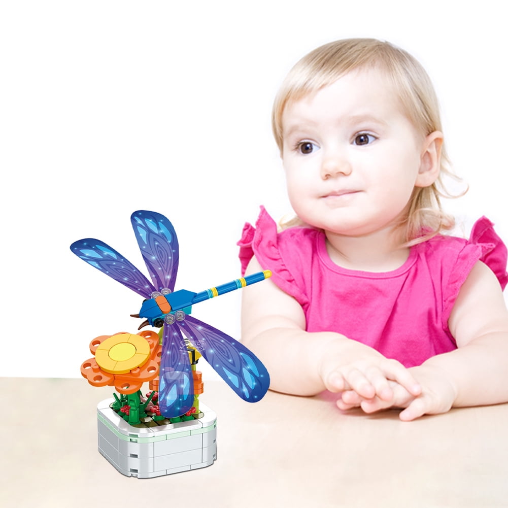 Kit De Construcción De Ramo De Flores Con Libélula, 568 Piezas De Bloques Con Luces LED Y Cúpula Antipolvo, Decoración Para El Hogar Y Oficina, Regalo Creativo