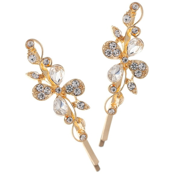 LOLIPPYY 2Pcs Fashionable Hair Jewelry Golden Bobby Pins Decorative Side Clips for Party