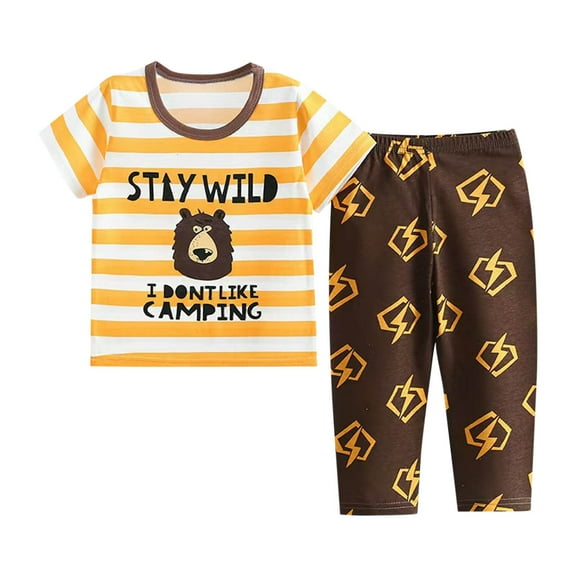 SROBPTY Girls' Summer Outfit Sets Clothing,Kids Sets Clothing,Fashion Girls Casual Short Sleeve Tops Round Neck Collar Botton Printed Short Pants