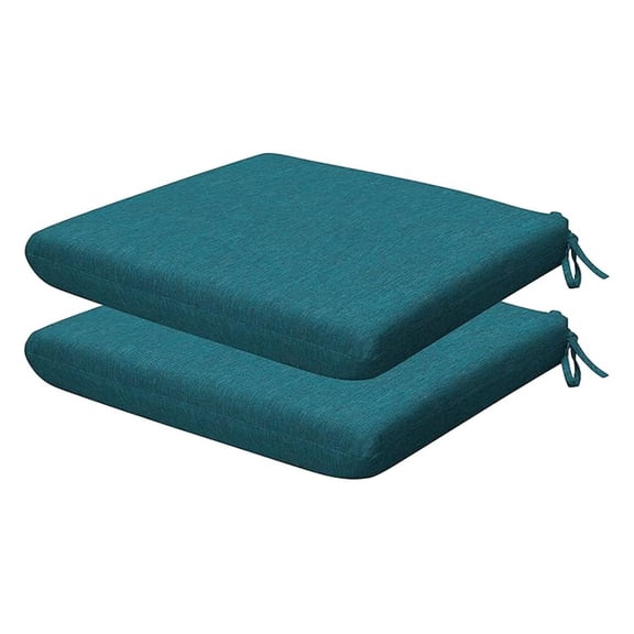 Outdoor Set of 2 Seat Pads, 18 x 17.5, Textured Solid Teal Chair Cushions for Patio Furniture