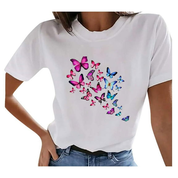 IROINNID Womens Summer Vintage Printed Pattern Casual Crew Neck Short Sleeve Tops Blouse Spring