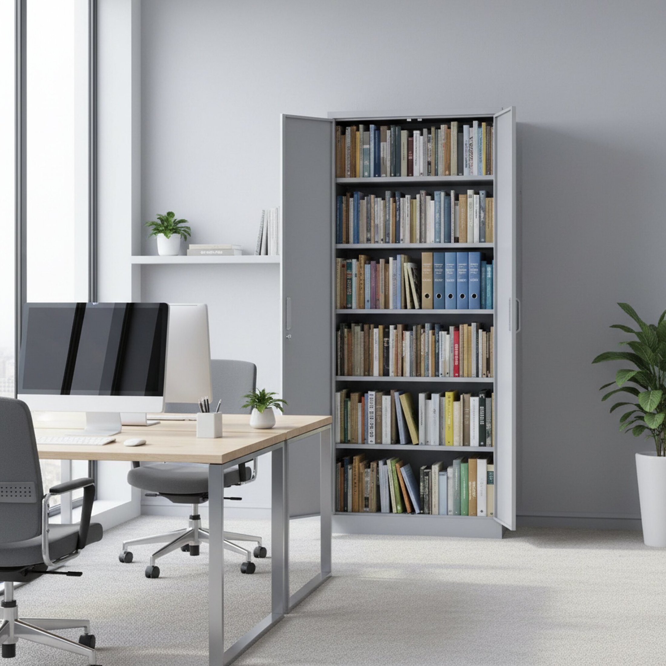 GDF Studio 71" Heavy-Duty Metal Storage Cabinet with Locking Doors & 4 Adjustable Shelves, Gray