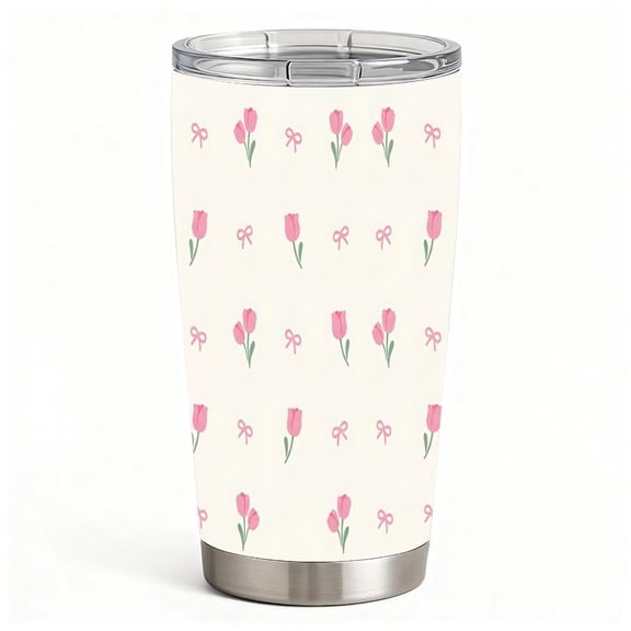 20oz Cute Pink Bunny Pattern Stainless Steel Tumbler, Tumbler with Lid Double Wall Vacuum Insulated Travel Mug, Coffee Cups With Lids, Perfect Gifts For Birthday Holiday.