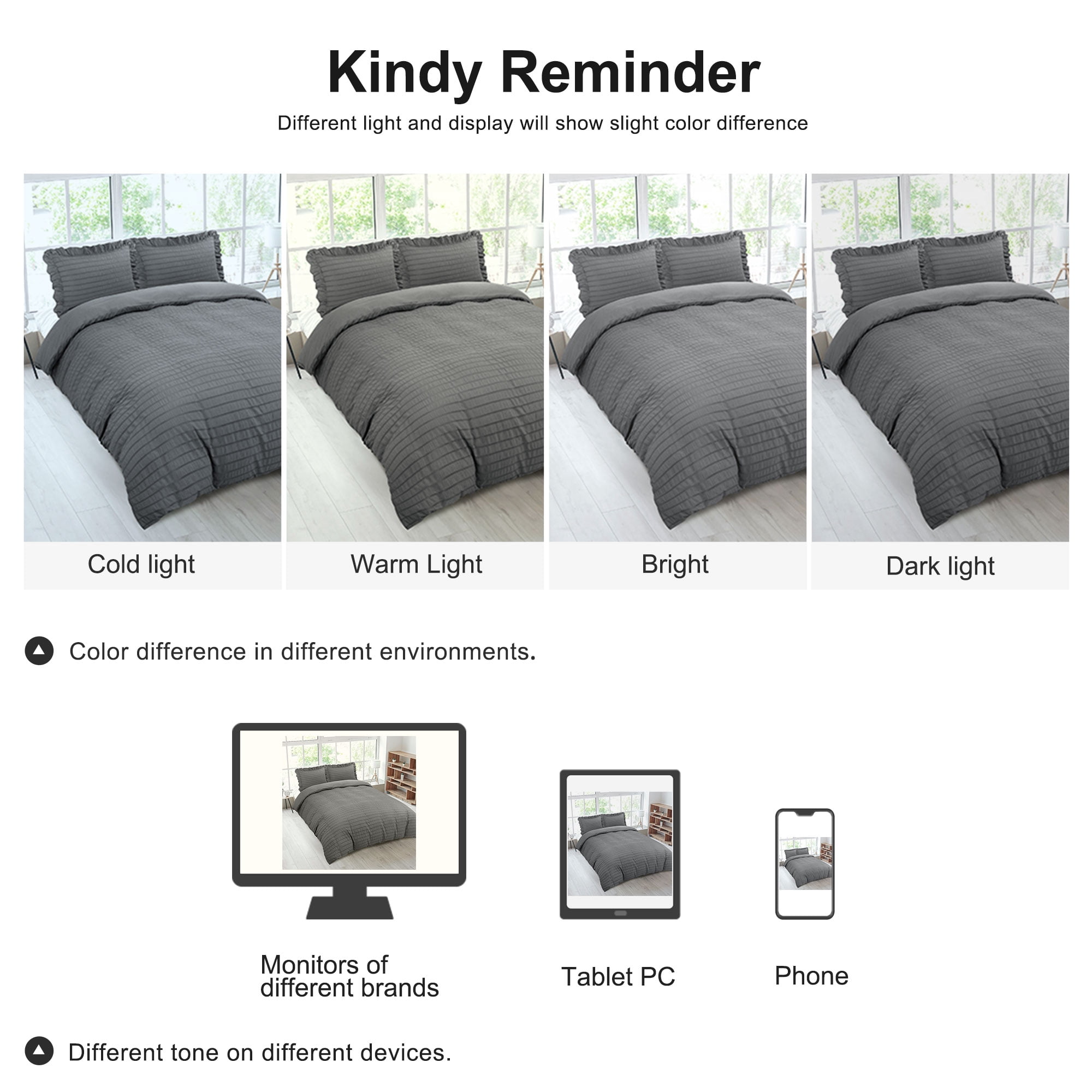 Unique Bargains Microfiber 3 Pieces Seersucker Duvet Cover Set King Dark Grey