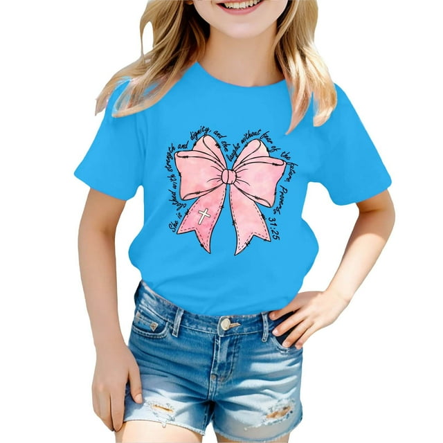 HNMKIU Hauts Élégants pour Filles Manches Courtes Col Rond T-Shirt pour Activités Décontractées Quotidiennes École Extérieures