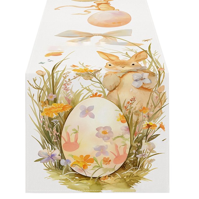 Home Decor Easter Table Runner Linen Bunny Print Home Tablecloth Holiday Party Table Decoration Tablecloth Mat D,Décor pour la maison