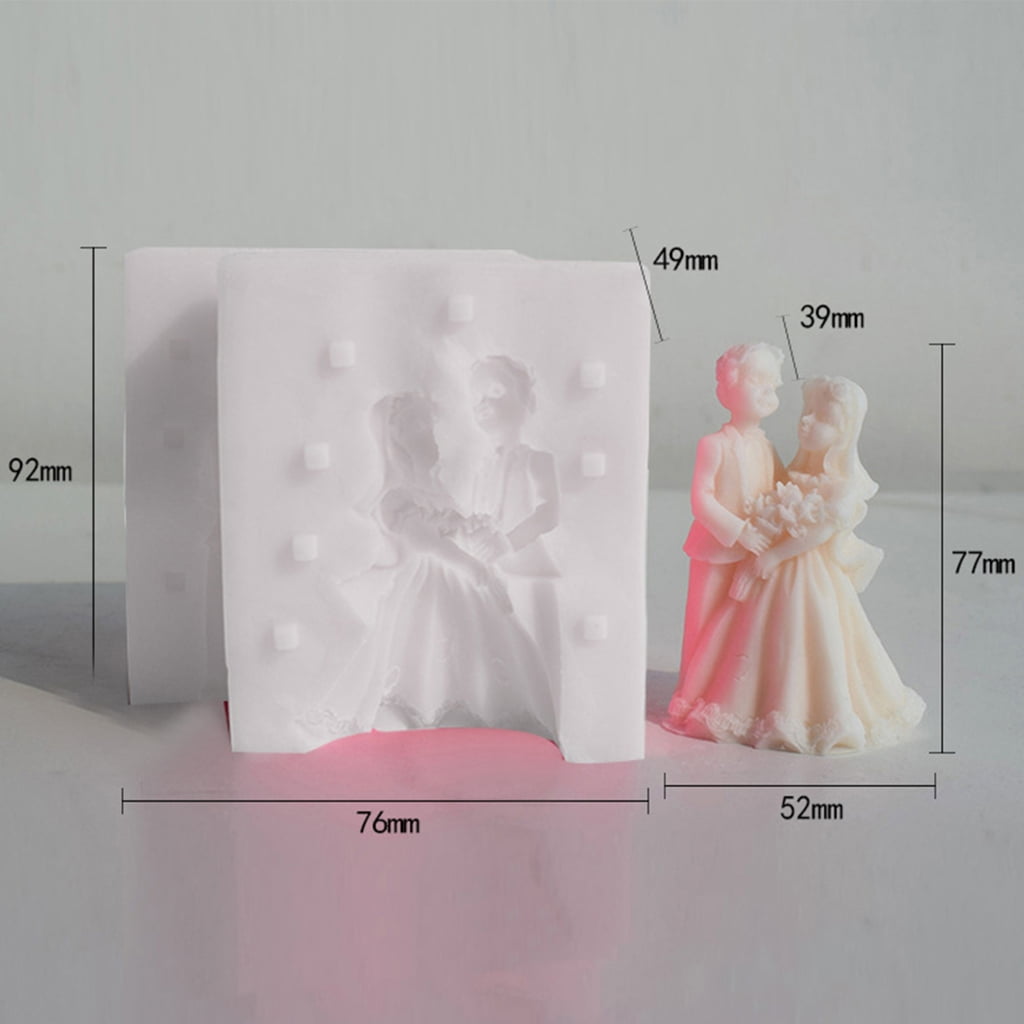 3D Couple Silicone Candle Mold Bride Groom Fondant Soap Chocolate Cake Mould for Wedding Valentines Day Gift Decoration