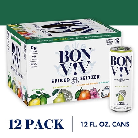 BON V!V Blends Hard Seltzer Alcohol Variety Pack, Gluten Free, 12 Pack, 12 FL OZ Cans, 4.5% ABV