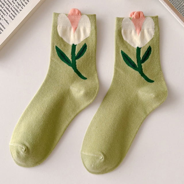 Calcetines florales Calcetines de flores transpirables Moda suave Ropa deportiva diaria para el hogar al aire libre