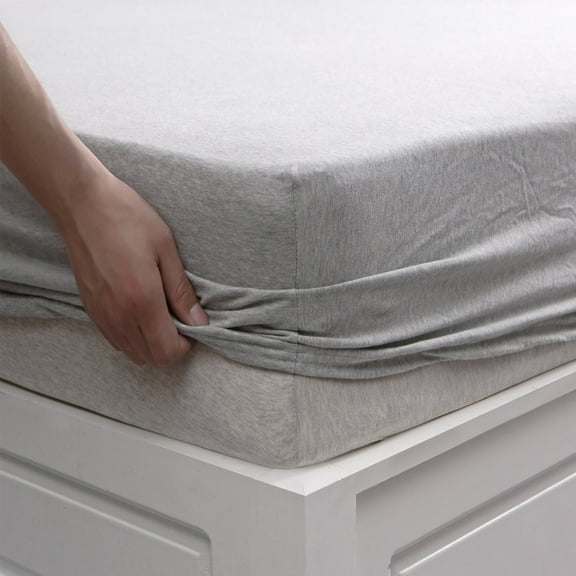 Pure Era King Size 100% Jersey Cotton Fitted Sheet Only Deep Pocket 15" to 20" Ultra Soft Bottom Sheet Heathered Gray
