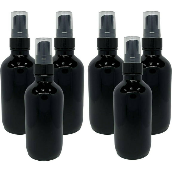 2oz Black Glass Bottles with Black Mist Sprayers for Essential Oils - Pack of 6
