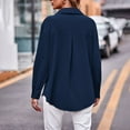 thumbnail image 4 of Shacket Women! Comdrip Women's Casual Fashion Double Pocket Loose Fitting Long Sleeved Solid Color Shirt Womens Shacket Blue L, 4 of 6