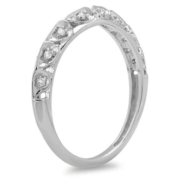 Dazzlingrock Collection 0.10 Carat (ctw) 10K Round Diamond Ladies Wedding Stackable Matching Band 1/10 CT, White Gold, Size 8.5