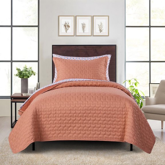 Mainstays Ensemble courtepointe et drap-housse légers tout-en-un - 5pièces, 1 PL/XL, Corail