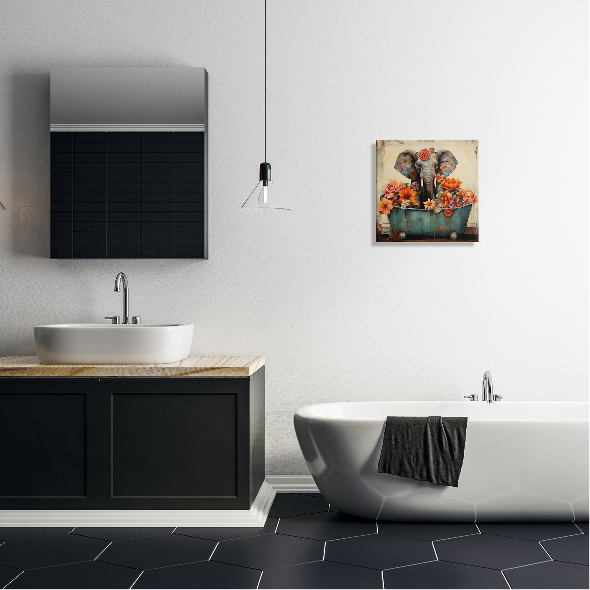 Stupell Industries Rustic Floral Tub Elephant Animals & Insects Painting Gallery Wrapped Canvas Art Print Wall Art, 17 x 17