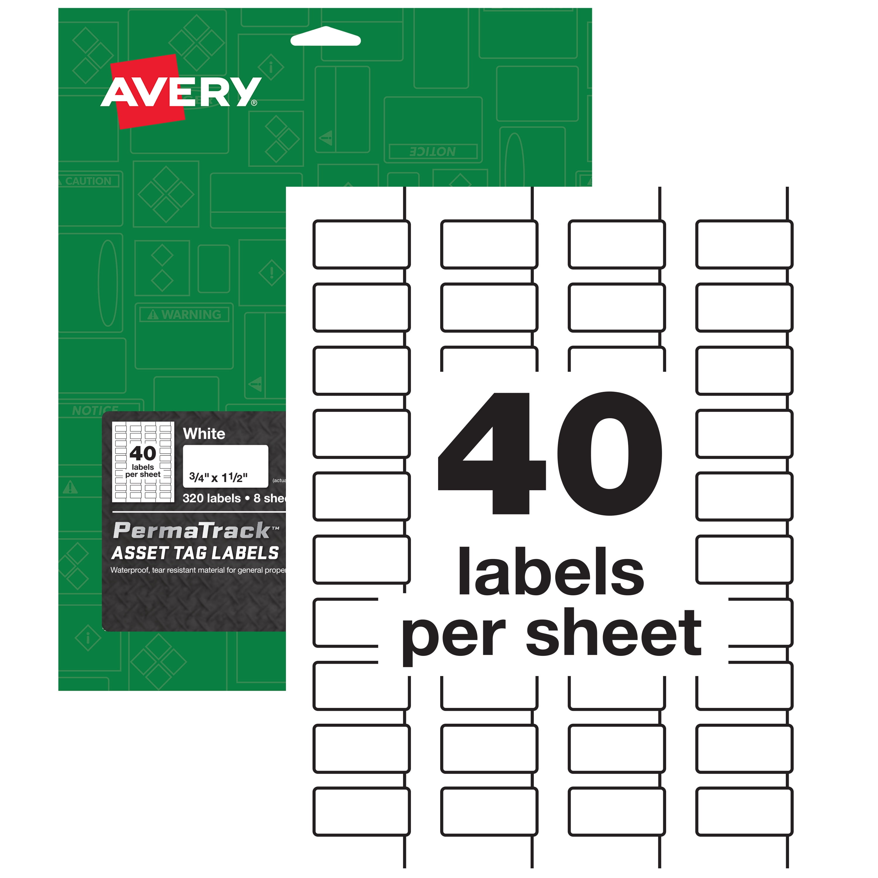 Avery PermaTrack Durable White Asset Tag Labels, 3/4" x 1-1/2", 320