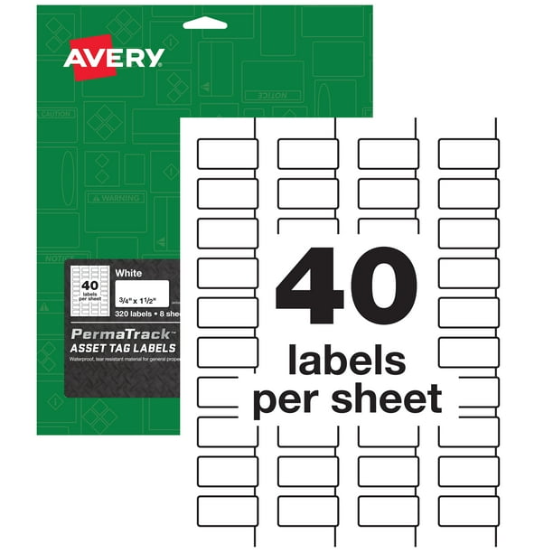 Avery PermaTrack Durable White Asset Tag Labels, 3/4" x 1-1/2", 320