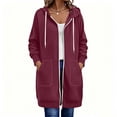 thumbnail image 4 of aohooy Long Zip Up Hoodie Women Oversized Long Sleeve Pullover Tunic Sweatshirts with Pockets Athletic Lightweight Plus Size Wine,M, 4 of 8