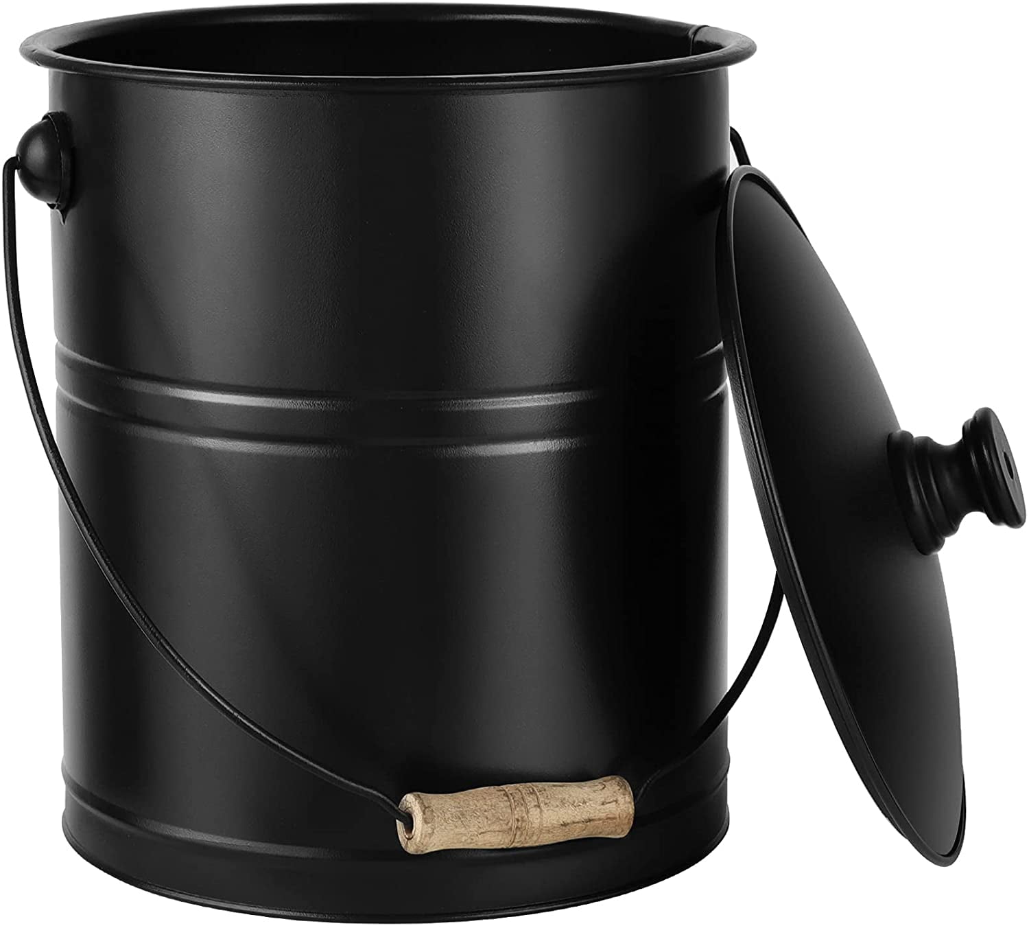Deluxe Galvanized Ash Bucket with Handle, Lid and Double-Layer Bottom -  Charcoal Black