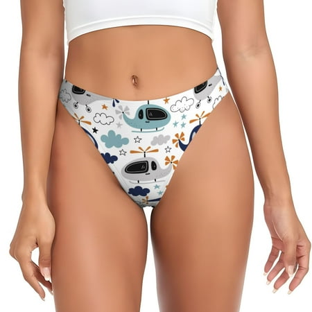 Rateoe Cartoon Helicopters Pattern Seamless Women Underwear Thongs No Show Ladies Thong No Line Breathable Comfortable Panties Undies for Women-Large