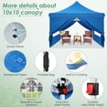 thumbnail image 6 of Hoteel 10x10 Pop up Canopy Tent Commercial Instant Canopy with 4 Sidewalls & Sandbags, UPF 50+ All Season Portable Tent for Parties Beach Camping Party Event Shelter Sun Shade, Blue, 6 of 8