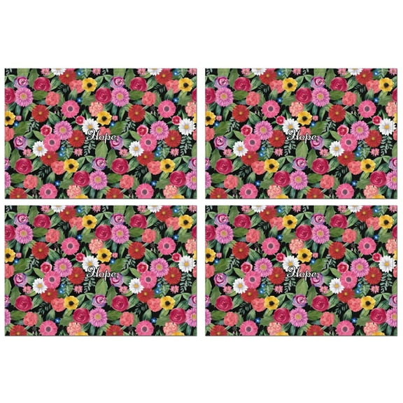 Pioneer Flower Floral Print Pattern Summer Placemats Table Placemats Set Of 4-Linen Kitchen Washable Placemats Table Mats 12x18 Inch Non-Slip Heat Resistant