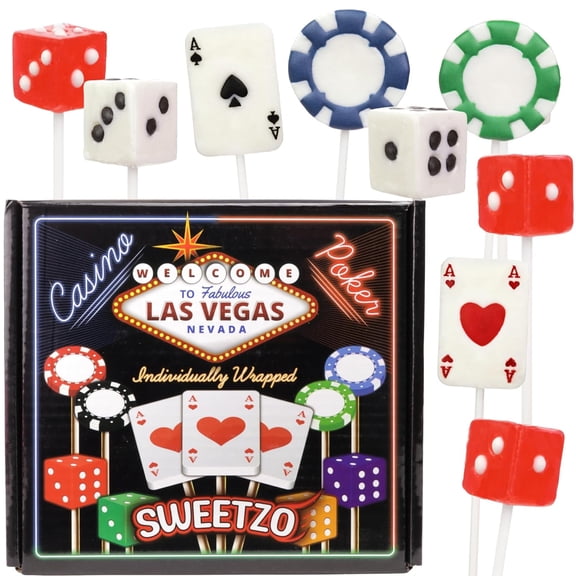 Casino Themed Lollipops, Assorted Shaped Suckers, Fun Party Favor Candy, Pack of 24, 10.16 Ounces