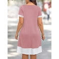 thumbnail image 3 of Cuteduck Women's Plus Summer Dress Short Sleeve U-Neck Color Block Tiered Half-Zipper Casual Frock 1X-5X, 3 of 10
