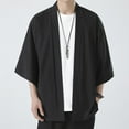 thumbnail image 6 of Razzly Men's Cardigan Solid Drop Shoulder Kimono Jacket Open Front Cloak Fashion Layering for Every Occasion(Black,5XL), 6 of 7