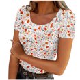 thumbnail image 2 of QUNYINEY Pullover Womens Shirts Casual Crew Neck Short Sleeve Floral Tops Ribbed Slim Tops for Women, 2 of 4