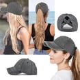 thumbnail image 2 of 2 Packs Womens Ponytail Criss Cross Hat Baseball Cap Distressed Ponytail Hat High Messy Bun Trucker Ponycap, 2 of 7