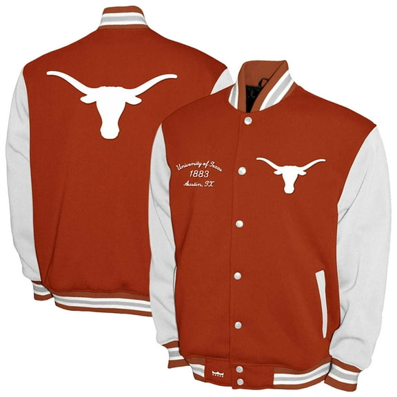 Men's Franchise Club Texas Orange Texas Longhorns Fleece Varsity Full-Snap Jacket