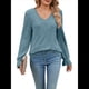 thumbnail image 3 of Blusas de Larga para Mujer, Holgadas, Elegantes, con Encaje y Cuello en V, Informales y Modernas para Usar con Leggings, Moda de Otoño Azul S, 3 of 10