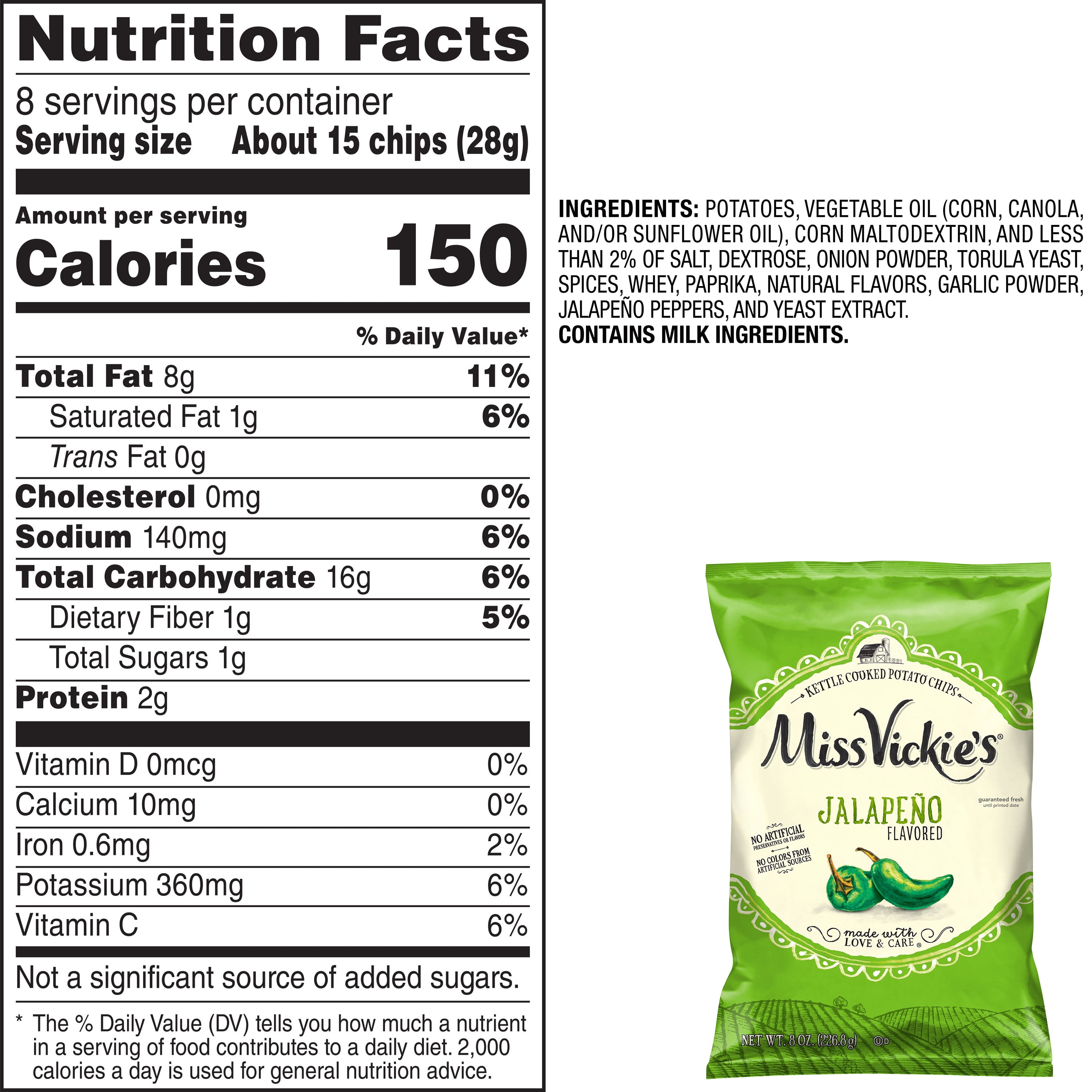 Miss Vickies Jalapeno Kettle Cooked Potato Chips Bag, 8 oz​