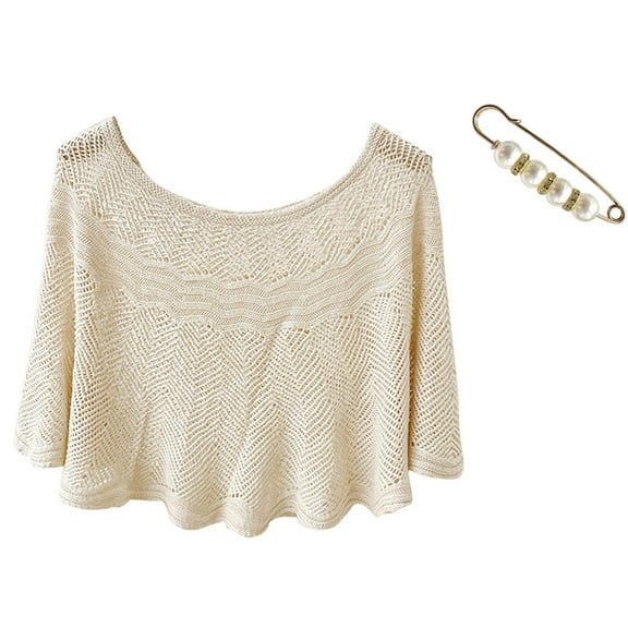 Women Casual Open Knit Top Lace Summer Lightweight Solid Hollow Out Knitted Sun Proof Shawl Wraps